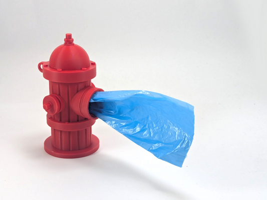 Doggie poop bag holder that looks like a fire hydrant